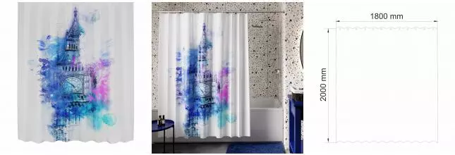 Штора для ванной «WasserKRAFT» Lossa SC-81103 180/200 белая/рисунок Штора для ванной «WasserKRAFT» Lossa SC-81103 180/200 белая/рисунок
