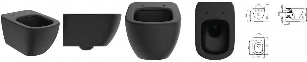 IS T0079V3 Tesi AquaBlade,Подвесной унитаз, глубокий смыв silk black чёрный · Ideal Standard, T0079V3