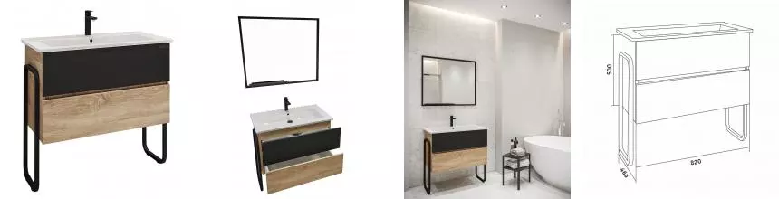 Тумба с раковиной «Grossman» Солис 85 (Оскар 85) чёрная/дуб сонома