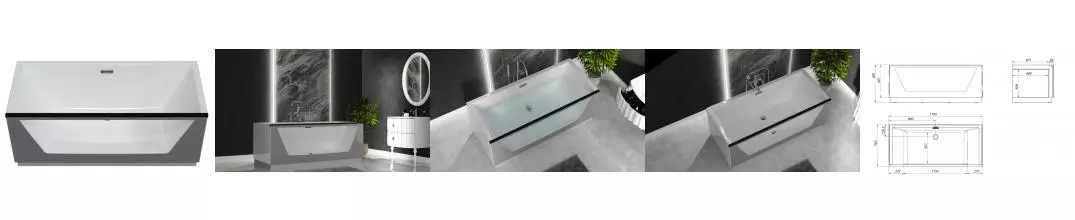 Ванна акриловая «Marka One» Neo 170/75 (1 стекло) с каркасом без сифона белая/бетон