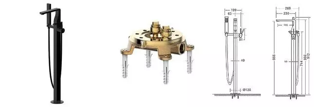 Напольный смеситель для ванны «Bravat» Arc F66061K-B3-ENG чёрный с коннектором