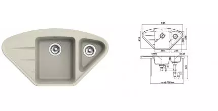 Мойка для кухни угловая «Ewigstein» Wink 80KF 95/51 искусственный камень топаз Мойка для кухни угловая «Ewigstein» Wink 80KF 95/51 искусственный камень топаз