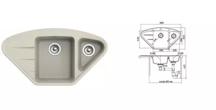 Мойка для кухни угловая «Ewigstein» Wink 80KF 95/51 искусственный камень топаз