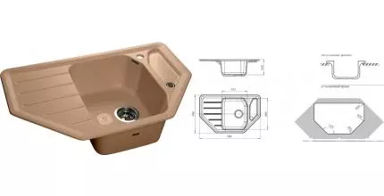 Мойка для кухни угловая «GranFest» Corner GF-C800E 79/49 искусственный камень топаз Мойка для кухни угловая «GranFest» Corner GF-C800E 79/49 искусственный камень топаз