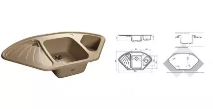 Мойка для кухни угловая «GranFest» Corner C-1040E 104/56 искусственный камень песочный Мойка для кухни угловая «GranFest» Corner C-1040E 104/56 искусственный камень песочный
