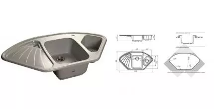 Мойка для кухни угловая «GranFest» Corner C-1040E 104/56 искусственный камень серая Мойка для кухни угловая «GranFest» Corner C-1040E 104/56 искусственный камень серая