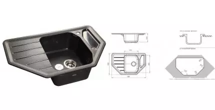 Мойка для кухни угловая «GranFest» Corner GF-C800E 79/49 искусственный камень черная Мойка для кухни угловая «GranFest» Corner GF-C800E 79/49 искусственный камень черная