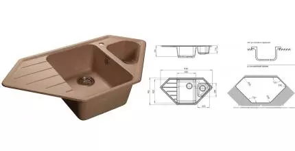 Мойка для кухни угловая «GranFest» Corner GF-C950E 93/49 искусственный камень бежевая Мойка для кухни угловая «GranFest» Corner GF-C950E 93/49 искусственный камень бежевая