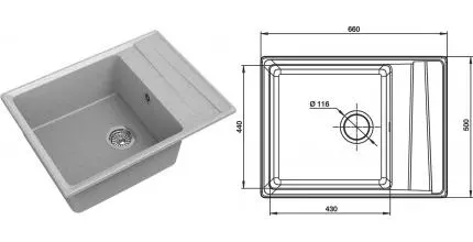 Мойка для кухни «GranFest» Level GF-LV-660L 66/50 искусственный камень серая