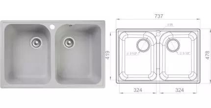 Мойка для кухни «GranFest» Quarz GF-Z15 74/48 искусственный камень серая