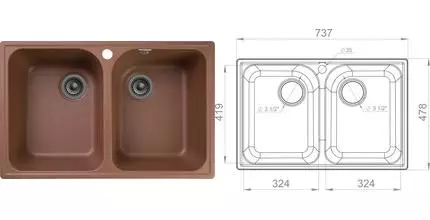 Мойка для кухни «GranFest» Quarz GF-Z15 74/48 искусственный камень терракот Мойка для кухни «GranFest» Quarz GF-Z15 74/48 искусственный камень терракот