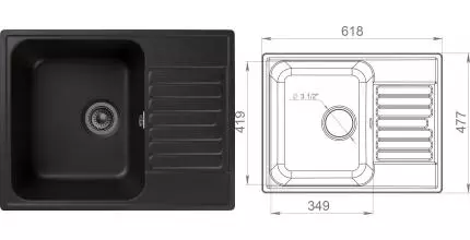 Мойка для кухни «GranFest» Quarz GF-Z13 62/48 искусственный камень черная