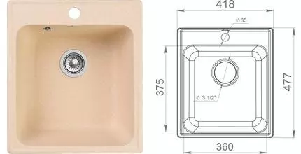 Мойка для кухни «GranFest» Quarz GF-Z17 42/48 искусственный камень бежевая Мойка для кухни «GranFest» Quarz GF-Z17 42/48 искусственный камень бежевая