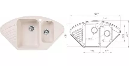 Мойка для кухни угловая «GranFest» Quarz GF-Z14 93/50 искусственный камень белая Мойка для кухни угловая «GranFest» Quarz GF-Z14 93/50 искусственный камень белая