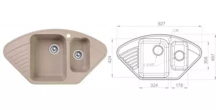 Мойка для кухни угловая «GranFest» Quarz GF-Z14 93/50 искусственный камень песок