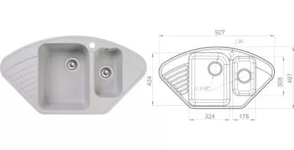 Мойка для кухни угловая «GranFest» Quarz GF-Z14 93/50 искусственный камень серая