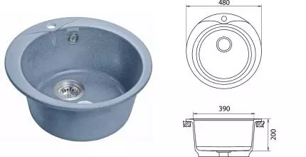 Мойка для кухни «GranFest» Rondo GF-R480 48/48 искусственный камень графит Мойка для кухни «GranFest» Rondo GF-R480 48/48 искусственный камень графит