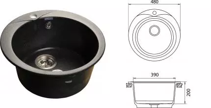 Мойка для кухни «GranFest» Rondo GF-R480 48/48 искусственный камень черная