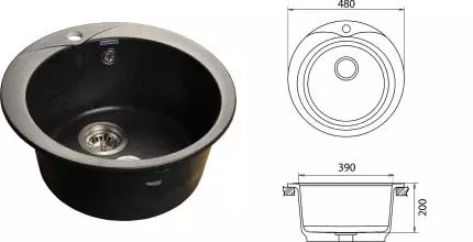 Мойка для кухни «GranFest» Rondo GF-R480 48/48 искусственный камень черная Мойка для кухни «GranFest» Rondo GF-R480 48/48 искусственный камень черная
