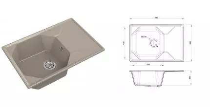 Мойка для кухни «GranFest» Unique GF-U-740L 74/50 искусственный камень песок Мойка для кухни «GranFest» Unique GF-U-740L 74/50 искусственный камень песок