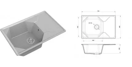 Мойка для кухни «GranFest» Unique GF-U-740L 74/50 искусственный камень серая