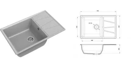 Мойка для кухни «GranFest» Vertex GF-V-780L 78/50 искусственный камень серая