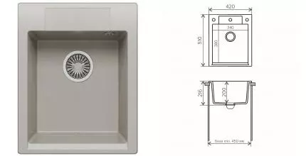 Мойка для кухни «Polygran» Argo-420 42/51 №14 искусственный камень серая