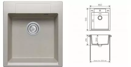 Мойка для кухни «Polygran» Argo-460 46/51 №14 искусственный камень серая Мойка для кухни «Polygran» Argo-460 46/51 №14 искусственный камень серая