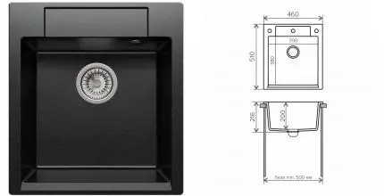 Мойка для кухни «Polygran» Argo-460 46/51 №16 искусственный камень черная