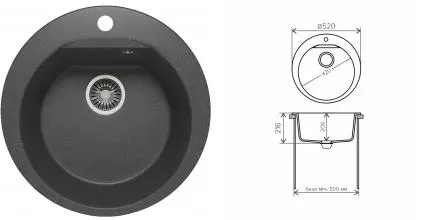 Мойка для кухни «Polygran» Atol-520 52 №16 искусственный камень черная