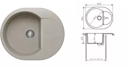 Мойка для кухни «Polygran» Atol-620 62/50 №14 искусственный камень серая