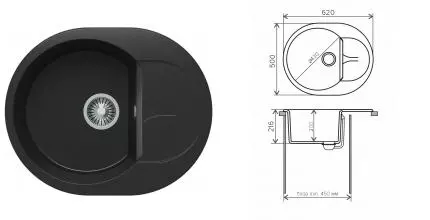 Мойка для кухни «Polygran» Atol-620 62/50 №16 искусственный камень черная