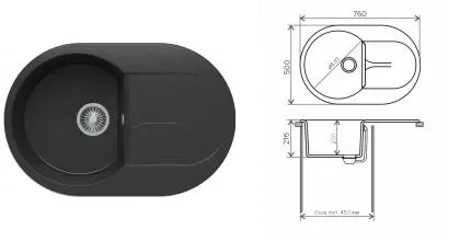 Мойка для кухни «Polygran» Atol-760 76/50 №16 искусственный камень черная