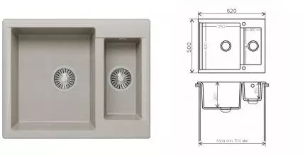 Мойка для кухни «Polygran» Brig-620 62/50 №14 искусственный камень серая