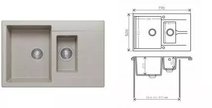 Мойка для кухни «Polygran» Brig-770 77/50 №14 искусственный камень серая Мойка для кухни «Polygran» Brig-770 77/50 №14 искусственный камень серая