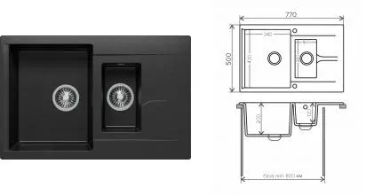 Мойка для кухни «Polygran» Brig-770 77/50 №16 искусственный камень черная Мойка для кухни «Polygran» Brig-770 77/50 №16 искусственный камень черная