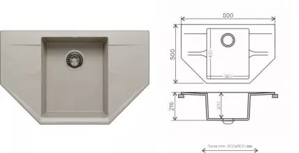 Мойка для кухни угловая «Polygran» Riff-800 80/50 №14 искусственный камень серая