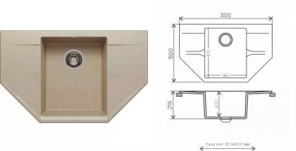 Мойка для кухни угловая «Polygran» Riff-800 80/50 №302 искусственный камень песок
