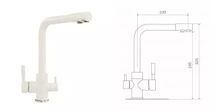 Смеситель для кухни с подключением к фильтру «Polygran» Высокий дуо белый хлопок
