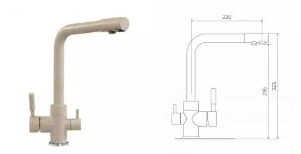 Смеситель для кухни с подключением к фильтру «Polygran» Высокий дуо песочный