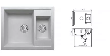 Мойка для кухни «Tolero» Classic R-109 62/50 №001 искусственный камень серый металлик Мойка для кухни «Tolero» Classic R-109 62/50 №001 искусственный камень серый металлик