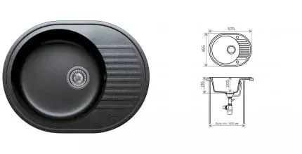 Мойка для кухни «Tolero» Classic R-122/911 58/46 искусственный камень черная Мойка для кухни «Tolero» Classic R-122/911 58/46 искусственный камень черная