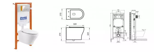 Комплект инсталляция с унитазом, крышкой и кнопкой смыва «Belbagno» ACQUA BB340CHR/BB2020SC/BB002-80/BB005-PR-CHROME безободковый белый