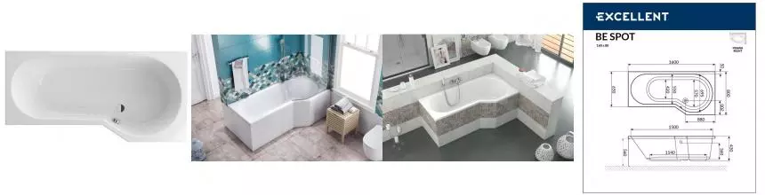 Ванна акриловая «Excellent» Be Spot 160/80 без опор без сифона белая правая Ванна акриловая «Excellent» Be Spot 160/80 без опор без сифона белая правая
