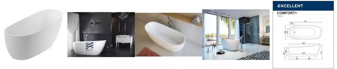 Ванна акриловая «Excellent» Comfort 2.0 175/74 с ножками без сифона белая