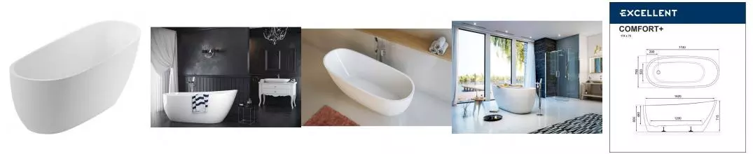 Ванна акриловая «Excellent» Comfort 2.0 175/74 с ножками без сифона белая Ванна акриловая «Excellent» Comfort 2.0 175/74 с ножками без сифона белая