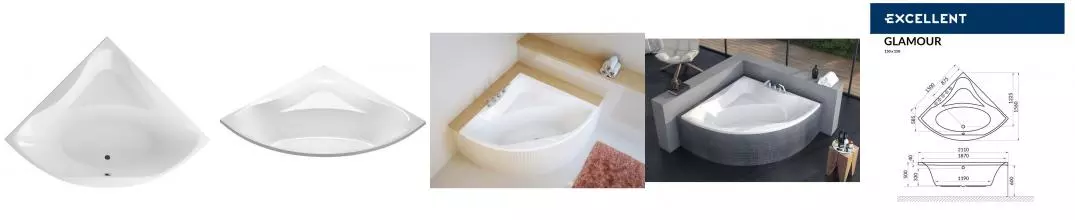 Ванна акриловая «Excellent» Glamour 150/150 без опор без сифона белая