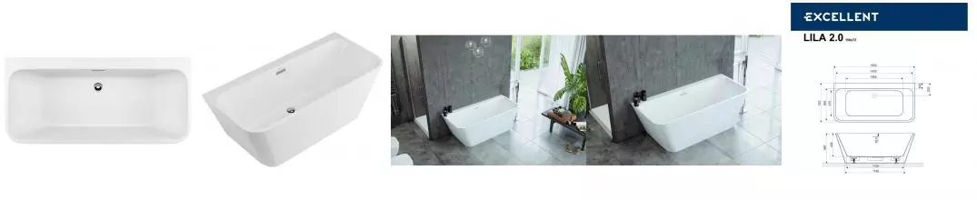 Ванна акриловая «Excellent» Lila 2.0 150/72 с ножками без сифона белая Ванна акриловая «Excellent» Lila 2.0 150/72 с ножками без сифона белая