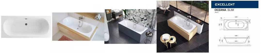 Ванна акриловая «Excellent» Oceana Slim 160/75 без опор без сифона белая Ванна акриловая «Excellent» Oceana Slim 160/75 без опор без сифона белая