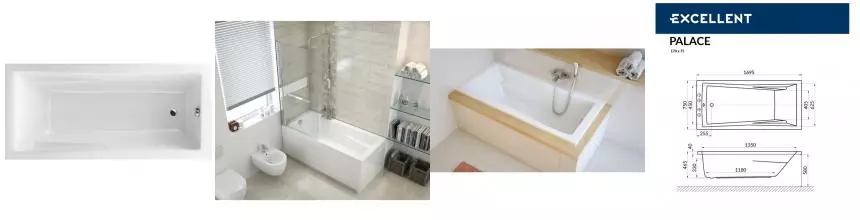 Ванна акриловая «Excellent» Palace 170/75 без опор без сифона белая Ванна акриловая «Excellent» Palace 170/75 без опор без сифона белая